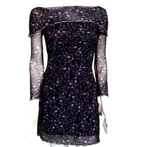 Tinseltown Dress XS Black Floral Ruffles NWT Sheer Sleeves